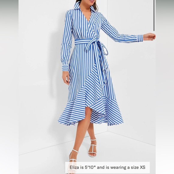 KATE SPADE NEW YORKWild Blue Iris and Fresh White Julia Stripe Wrap Dress